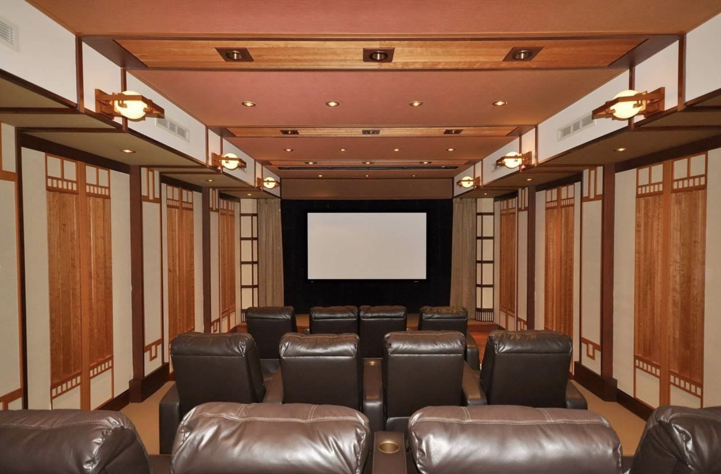 Dedicated residential theater with projection and architectural lighting